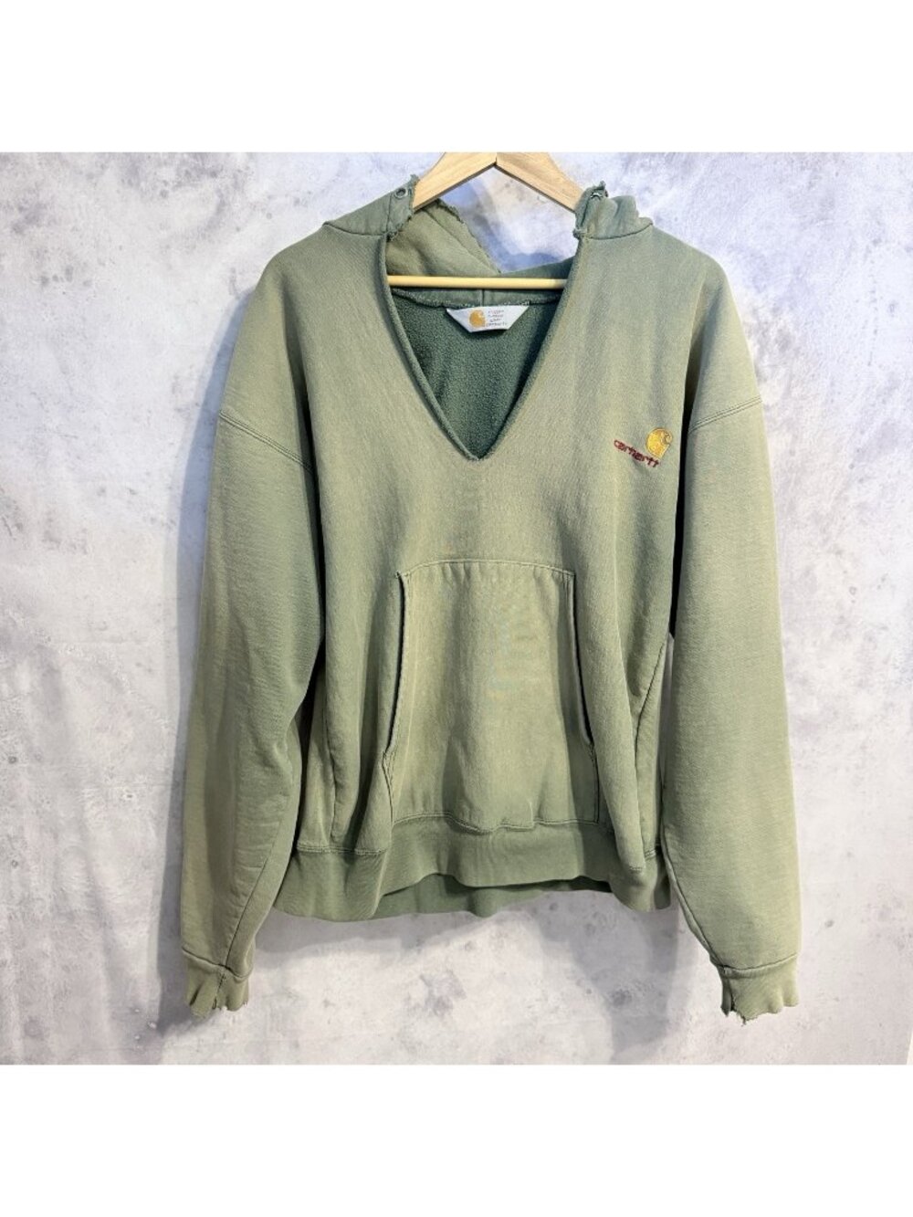 Vintage Carhartt Rugged Outdoor Wear Thrashed Hoodie Sweatshirt Mens XL Green